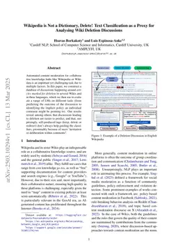Wikipedia is Not a Dictionary, Delete! Text Classification as a Proxy for Analysing Wiki Deletion Discussions
