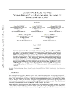 Generative Binary Memory: Pseudo-Replay Class-Incremental Learning on Binarized Embeddings