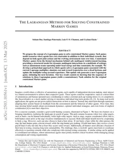 The Lagrangian Method for Solving Constrained Markov Games