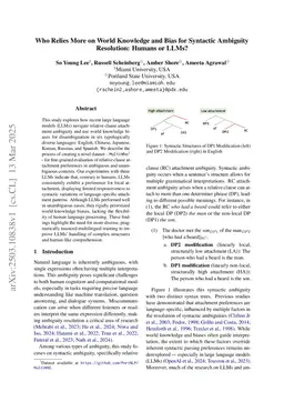 Who Relies More on World Knowledge and Bias for Syntactic Ambiguity Resolution: Humans or LLMs?