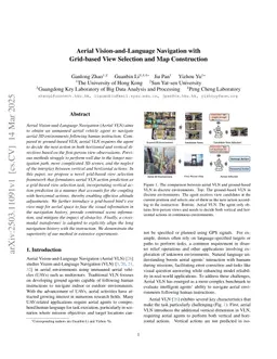Aerial Vision-and-Language Navigation with Grid-based View Selection and Map Construction