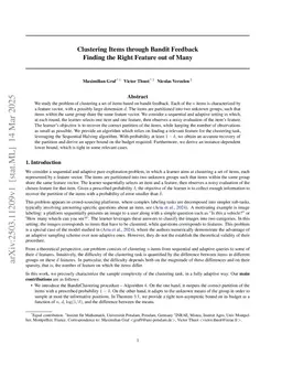 Clustering Items through Bandit Feedback: Finding the Right Feature out of Many