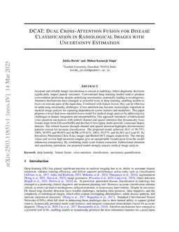DCAT: Dual Cross-Attention Fusion for Disease Classification in Radiological Images with Uncertainty Estimation