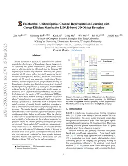 UniMamba: Unified Spatial-Channel Representation Learning with Group-Efficient Mamba for LiDAR-based 3D Object Detection