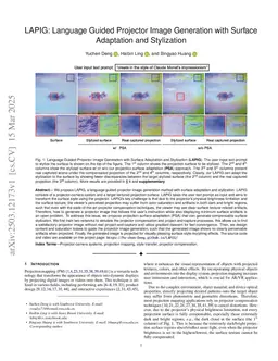 LAPIG: Language Guided Projector Image Generation with Surface Adaptation and Stylization