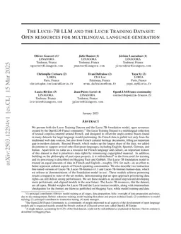 The Lucie-7B LLM and the Lucie Training Dataset: Open resources for multilingual language generation