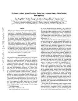 Defense Against Model Stealing Based on Account-Aware Distribution Discrepancy