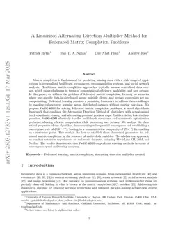 A Linearized Alternating Direction Multiplier Method for Federated Matrix Completion Problems