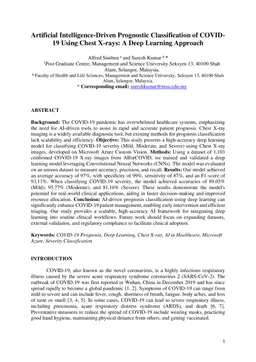 Artificial Intelligence-Driven Prognostic Classification of COVID-19 Using Chest X-rays: A Deep Learning Approach