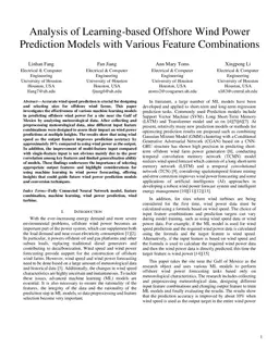 Analysis of Learning-based Offshore Wind Power Prediction Models with Various Feature Combinations