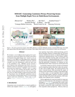 MOSAIC: Generating Consistent, Privacy-Preserving Scenes from Multiple Depth Views in Multi-Room Environments