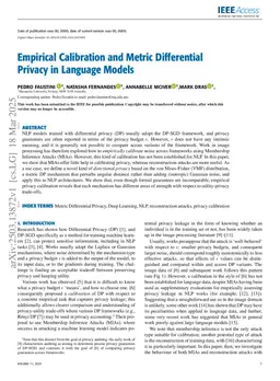 Empirical Calibration and Metric Differential Privacy in Language Models