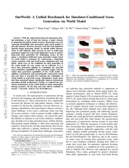 SimWorld: A Unified Benchmark for Simulator-Conditioned Scene Generation via World Model