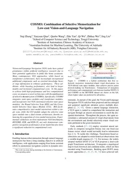 COSMO: Combination of Selective Memorization for Low-cost Vision-and-Language Navigation