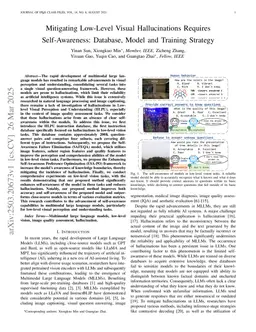 Mitigating Low-Level Visual Hallucinations Requires Self-Awareness: Database, Model and Training Strategy