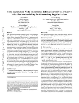 Semi-supervised Node Importance Estimation with Informative Distribution Modeling for Uncertainty Regularization