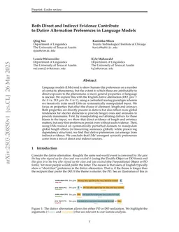 Both Direct and Indirect Evidence Contribute to Dative Alternation Preferences in Language Models