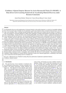 Confidence Adjusted Surprise Measure for Active Resourceful Trials (CA-SMART): A Data-driven Active Learning Framework for Accelerating Material Discovery under Resource Constraints