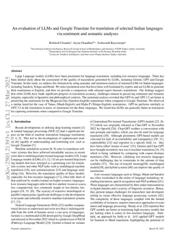 An evaluation of LLMs and Google Translate for translation of selected Indian languages via sentiment and semantic analyses