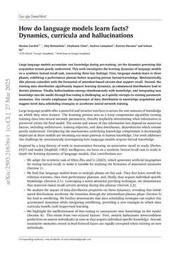 How do language models learn facts? Dynamics, curricula and hallucinations