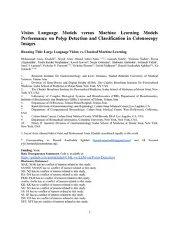 Vision Language Models versus Machine Learning Models Performance on Polyp Detection and Classification in Colonoscopy Images