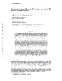 Exploiting Mixture-of-Experts Redundancy Unlocks Multimodal Generative Abilities