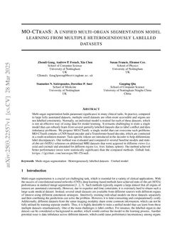 MO-CTranS: A unified multi-organ segmentation model learning from multiple heterogeneously labelled datasets