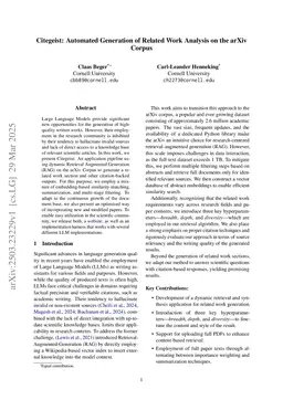 Citegeist: Automated Generation of Related Work Analysis on the arXiv Corpus