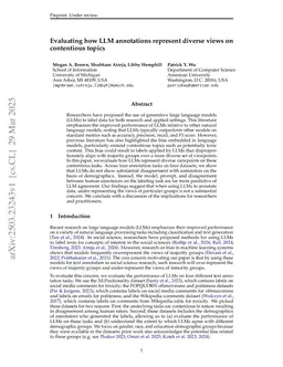 Evaluating how LLM annotations represent diverse views on contentious topics