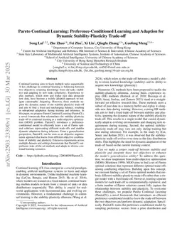 Pareto Continual Learning: Preference-Conditioned Learning and Adaption for Dynamic Stability-Plasticity Trade-off