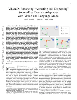 ViLAaD: Enhancing "Attracting and Dispersing'' Source-Free Domain Adaptation with Vision-and-Language Model