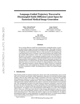 Language-Guided Trajectory Traversal in Disentangled Stable Diffusion Latent Space for Factorized Medical Image Generation