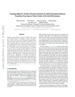 Learning Bijective Surface Parameterization for Inferring Signed Distance Functions from Sparse Point Clouds with Grid Deformation