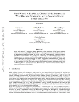 WinoWhat: A Parallel Corpus of Paraphrased WinoGrande Sentences with Common Sense Categorization