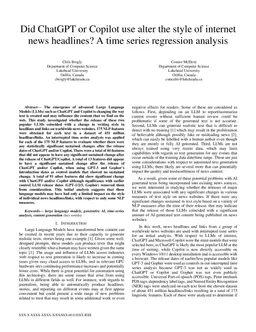Did ChatGPT or Copilot use alter the style of internet news headlines? A time series regression analysis