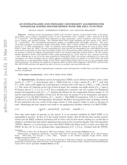 An extrapolated and provably convergent algorithm for nonlinear matrix decomposition with the ReLU function