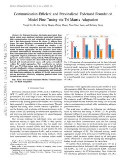 Communication-Efficient and Personalized Federated Foundation Model Fine-Tuning via Tri-Matrix Adaptation