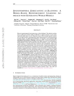 Spatiotemporal Forecasting as Planning: A Model-Based Reinforcement Learning Approach with Generative World Models