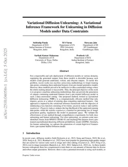 Variational Diffusion Unlearning: A Variational Inference Framework for Unlearning in Diffusion Models under Data Constraints
