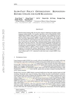 Slow-Fast Policy Optimization: Reposition-Before-Update for LLM Reasoning