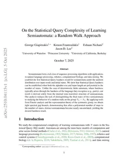 On the Statistical Query Complexity of Learning Semiautomata: a Random Walk Approach