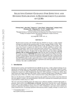 Selective Expert Guidance for Effective and Diverse Exploration in Reinforcement Learning of LLMs
