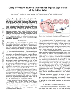 Using Robotics to Improve Transcatheter Edge-to-Edge Repair of the Mitral Valve