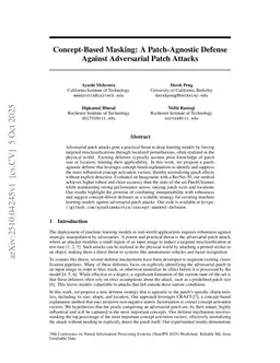 Concept-Based Masking: A Patch-Agnostic Defense Against Adversarial Patch Attacks