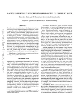 Machine Unlearning in Speech Emotion Recognition via Forget Set Alone