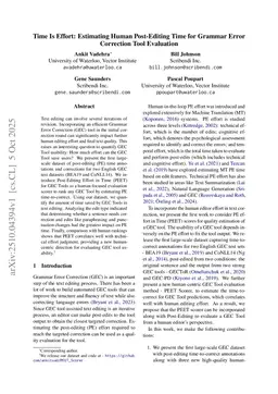 Time Is Effort: Estimating Human Post-Editing Time for Grammar Error Correction Tool Evaluation
