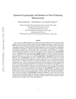Quantum Cryptography and Hardness of Non-Collapsing Measurements