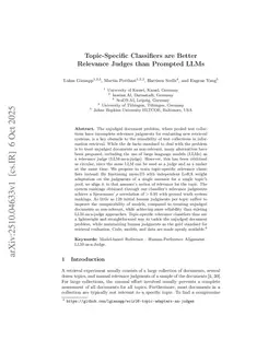 Topic-Specific Classifiers are Better Relevance Judges than Prompted LLMs