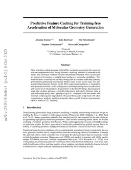 Predictive Feature Caching for Training-free Acceleration of Molecular Geometry Generation