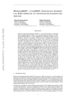 ModernBERT + ColBERT: Enhancing biomedical RAG through an advanced re-ranking retriever